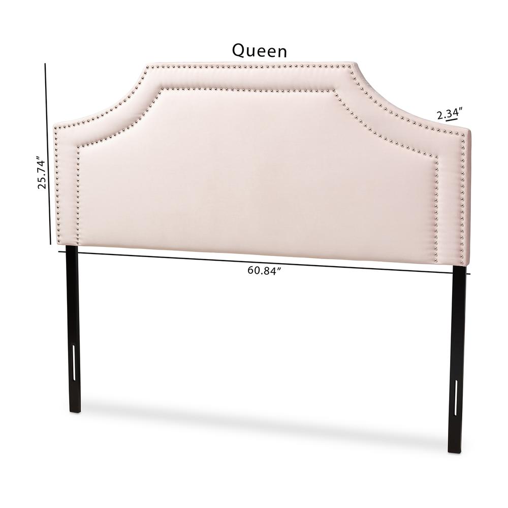 Light Pink Velvet Fabric Upholstered Queen Size Headboard. Picture 15