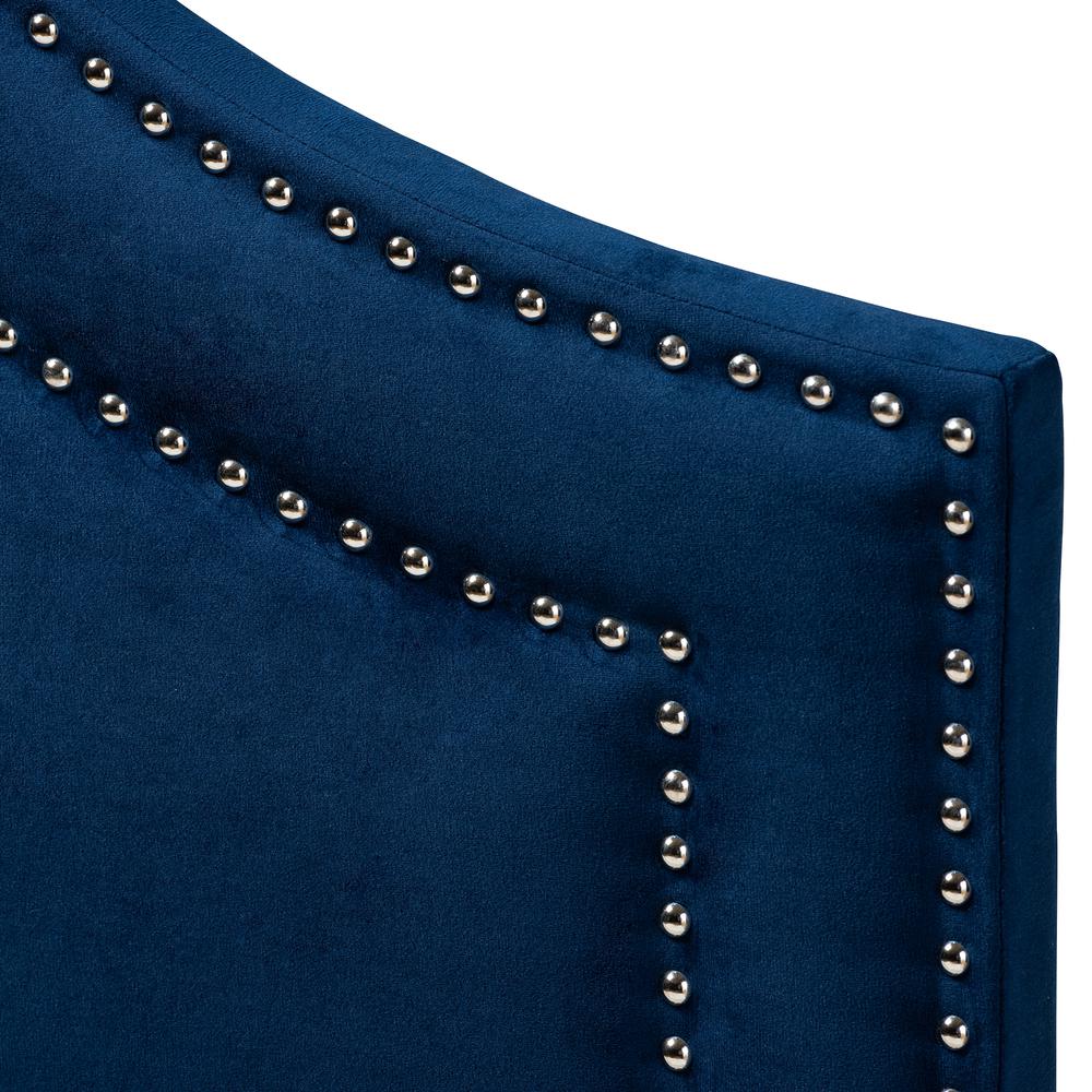 Navy Blue Velvet Fabric Upholstered Queen Size Headboard. Picture 11