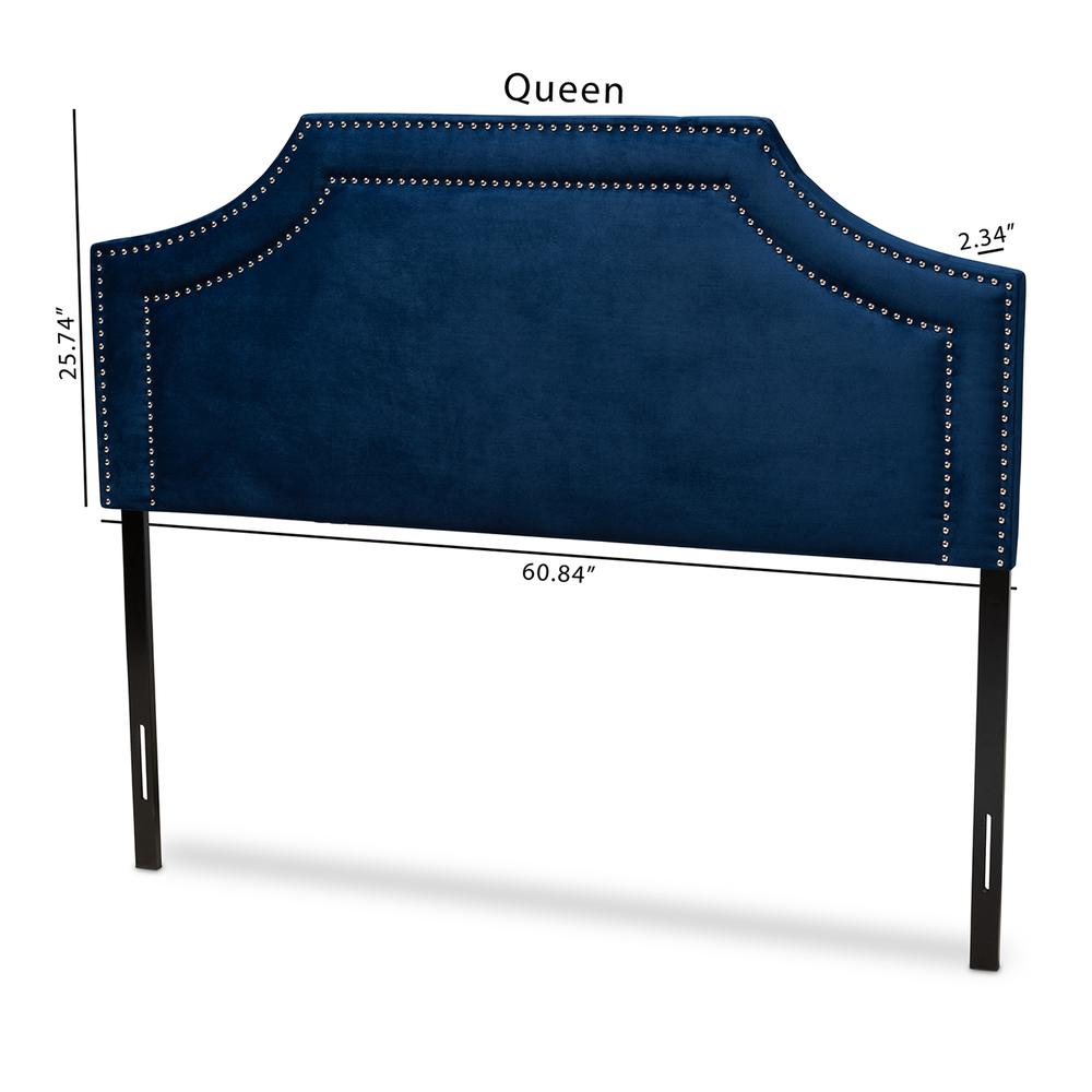 Navy Blue Velvet Fabric Upholstered Queen Size Headboard. Picture 15