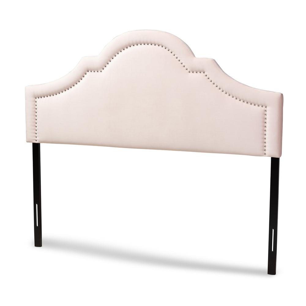 Light Pink Velvet Fabric Upholstered Queen Size Headboard. Picture 9