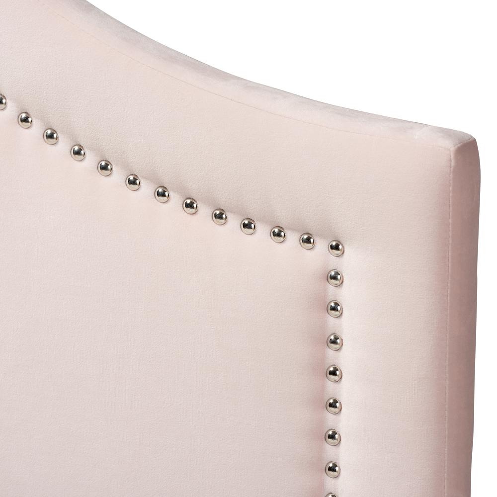 Light Pink Velvet Fabric Upholstered Queen Size Headboard. Picture 11