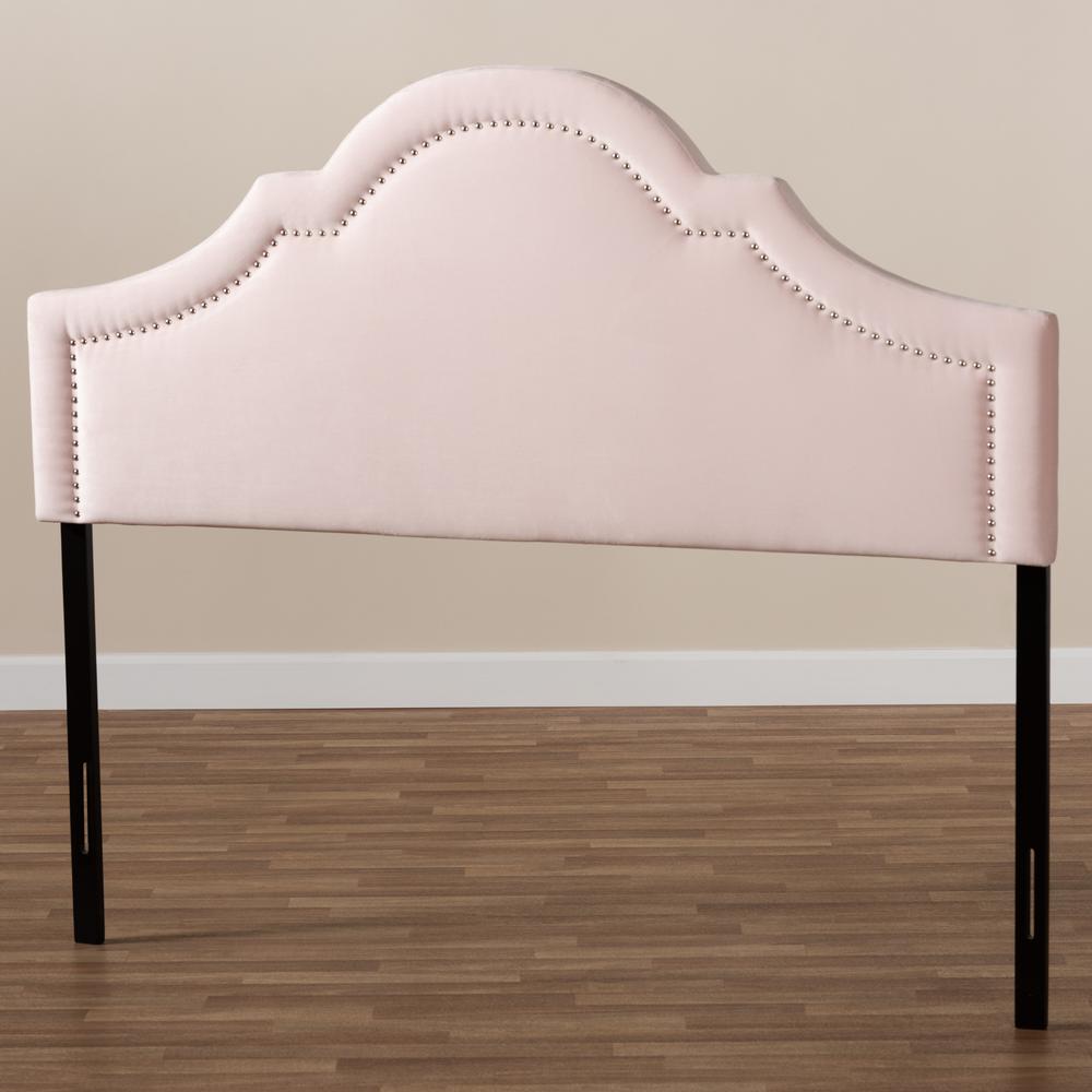 Light Pink Velvet Fabric Upholstered Queen Size Headboard. Picture 13