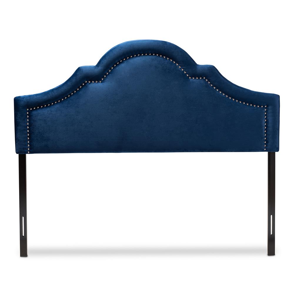 Navy Blue Velvet Fabric Upholstered Queen Size Headboard. Picture 10