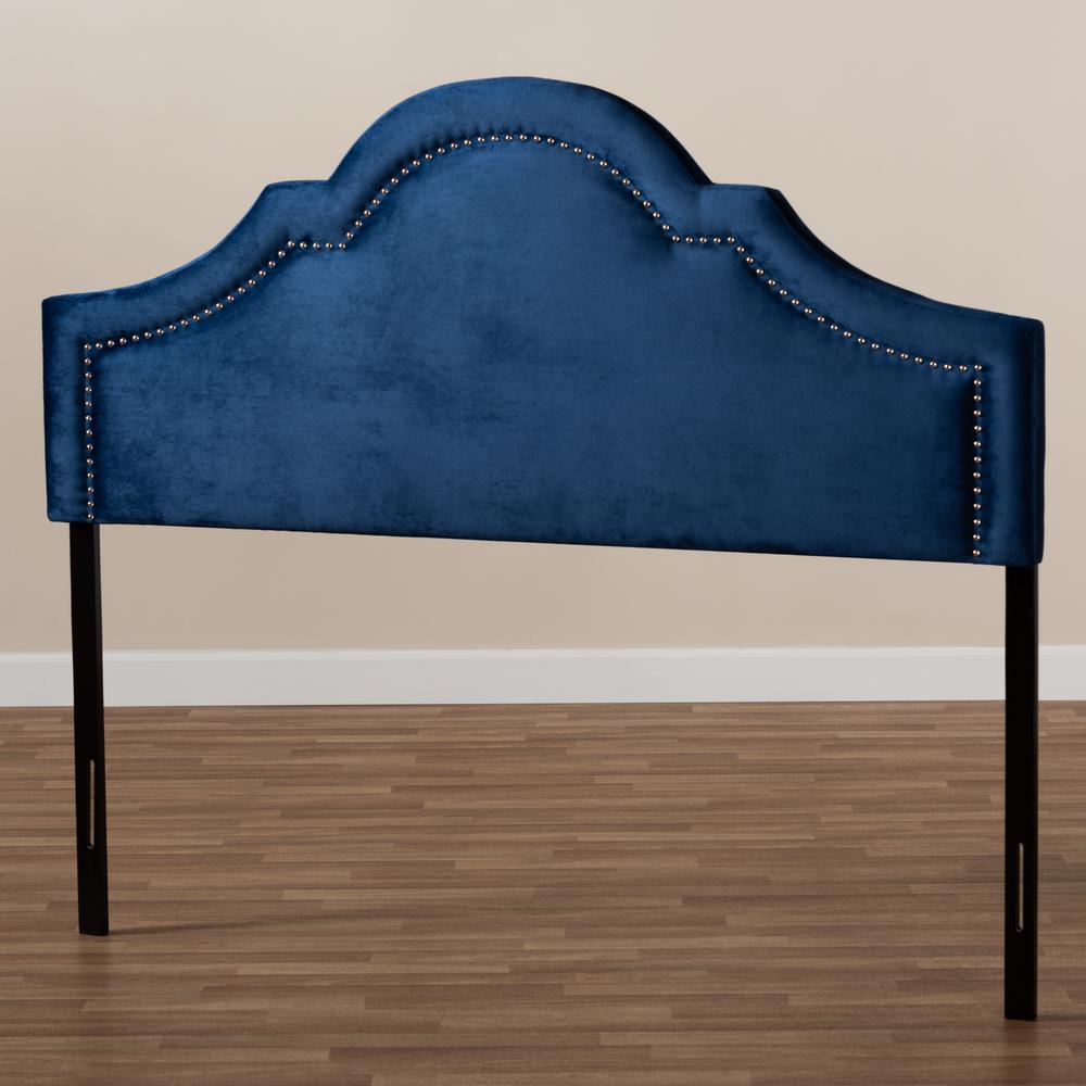Navy Blue Velvet Fabric Upholstered Queen Size Headboard. Picture 13