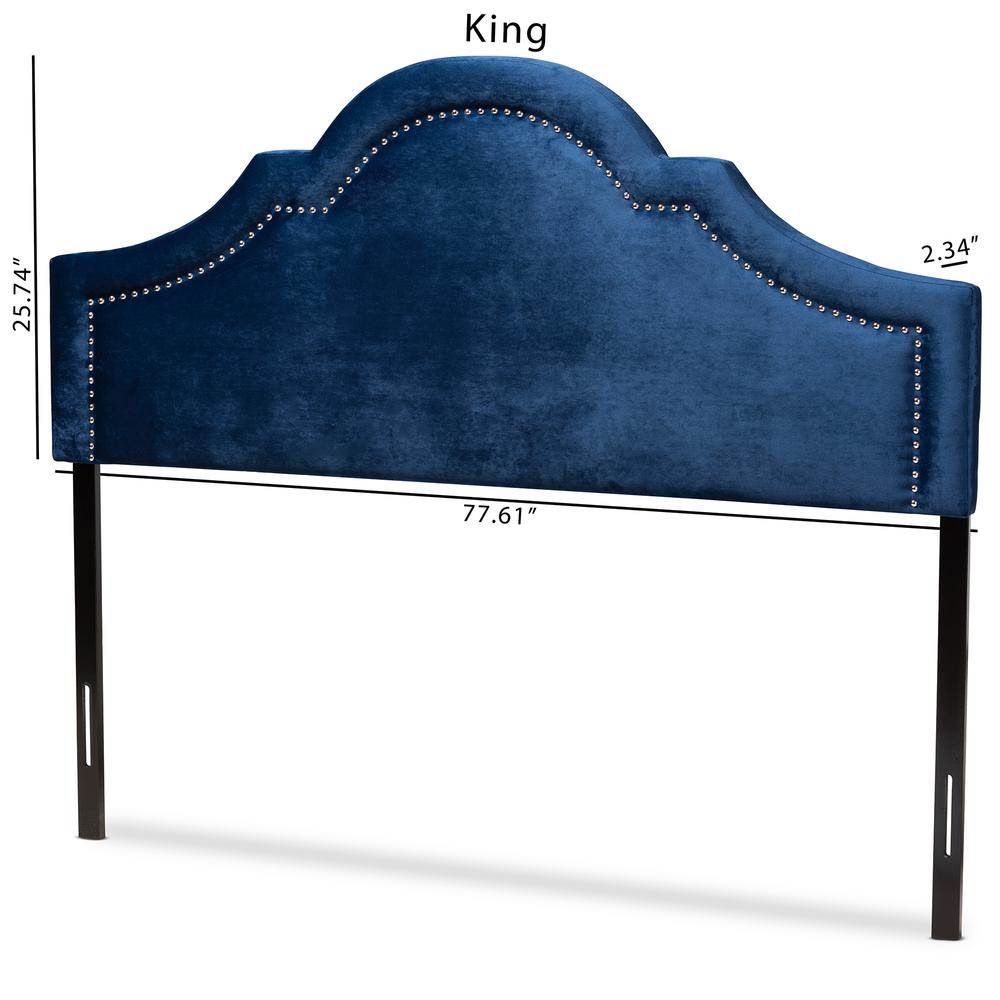 Navy Blue Velvet Fabric Upholstered Queen Size Headboard. Picture 16