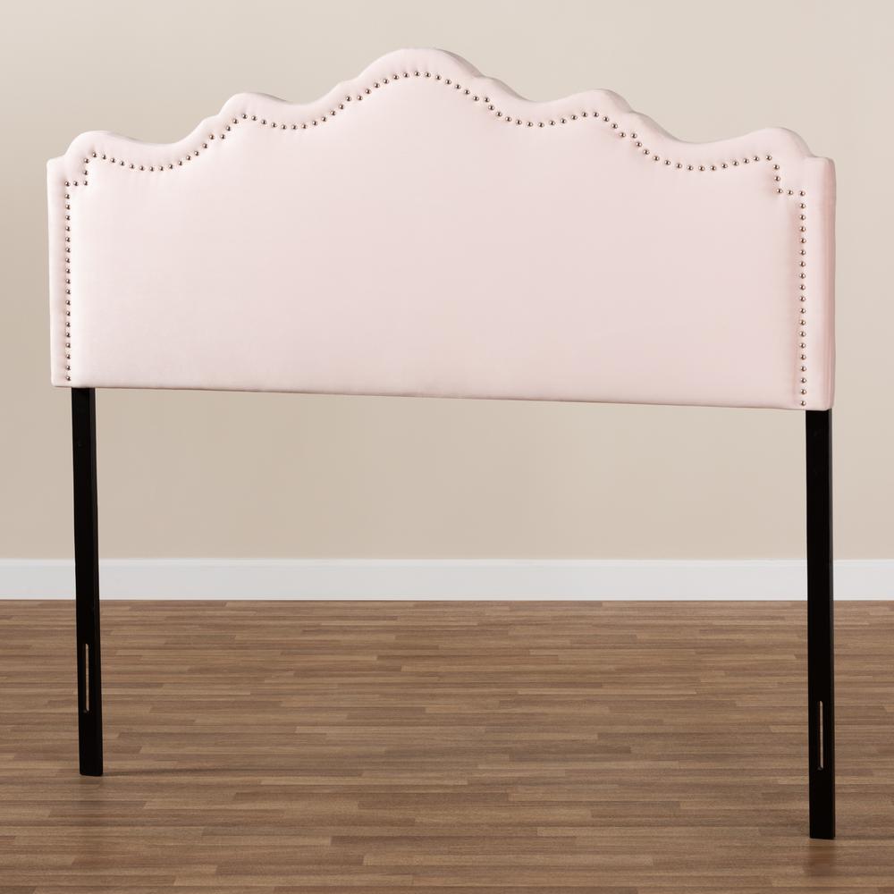 Light Pink Velvet Fabric Upholstered Queen Size Headboard. Picture 13
