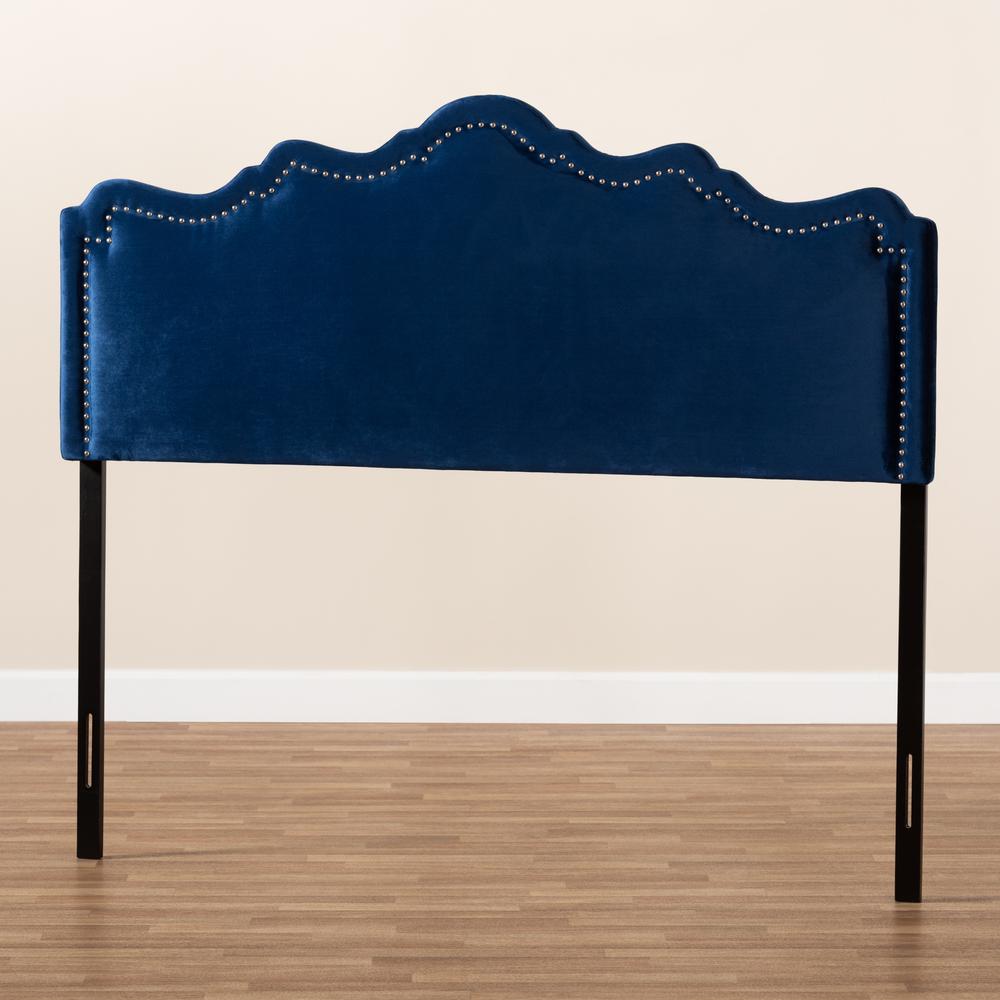 Royal Blue Velvet Fabric Upholstered Queen Size Headboard. Picture 13