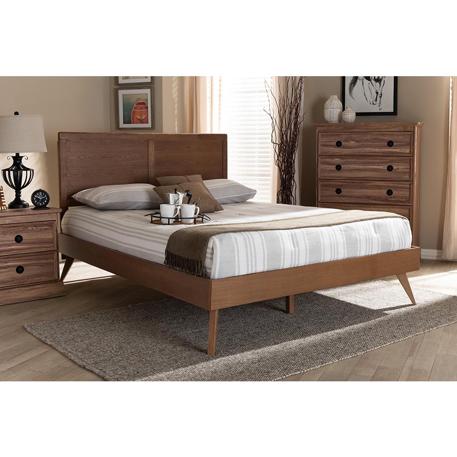 Zenon Mid-Century Modern Walnut Brown Finished Wood Full Size Platform Bed. Picture 21