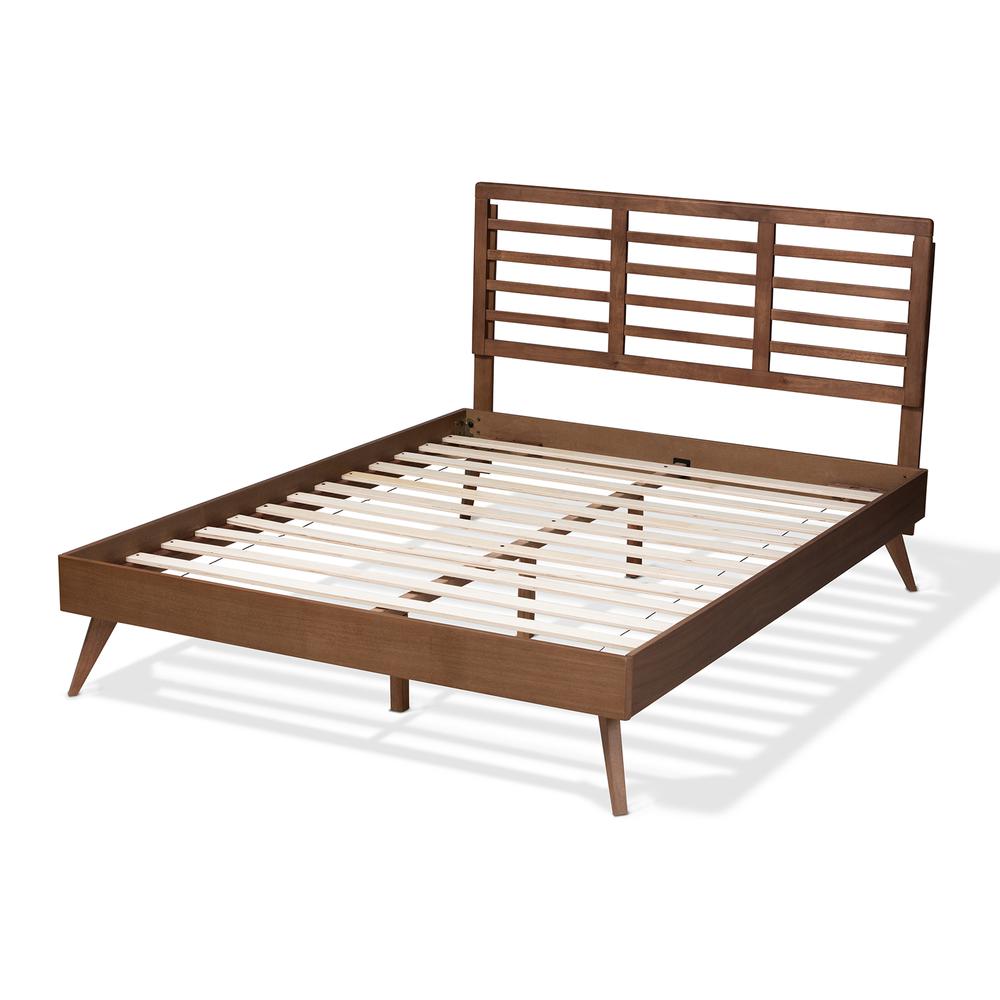 Calisto Mid-Century Modern Walnut Brown Finished Wood Queen Size Platform Bed. Picture 13