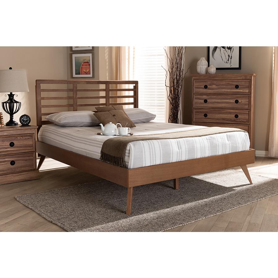 Calisto Mid-Century Modern Walnut Brown Finished Wood Full Size Platform Bed. Picture 21