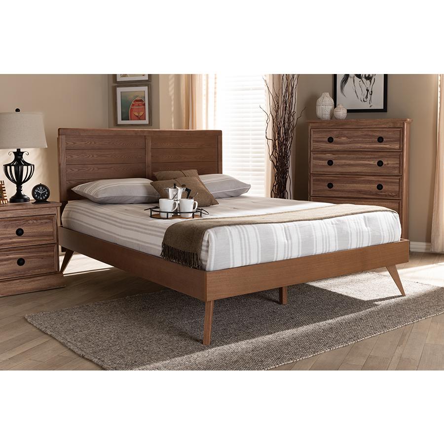 Artemis Mid-Century Modern Walnut Brown Finished Wood Full Size Platform Bed. Picture 21