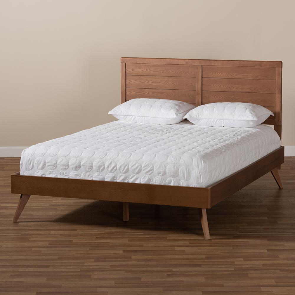 Artemis Mid-Century Modern Walnut Brown Finished Wood Queen Size Platform Bed. Picture 17