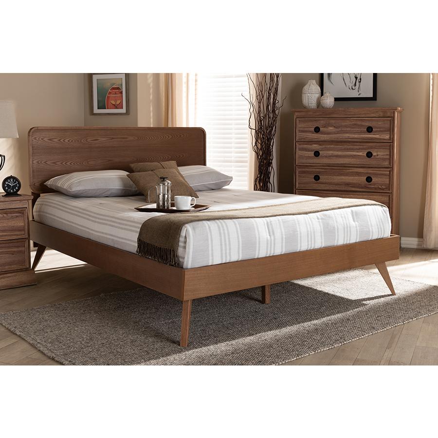 Demeter Mid-Century Modern Walnut Brown Finished Wood Full Size Platform Bed. Picture 21