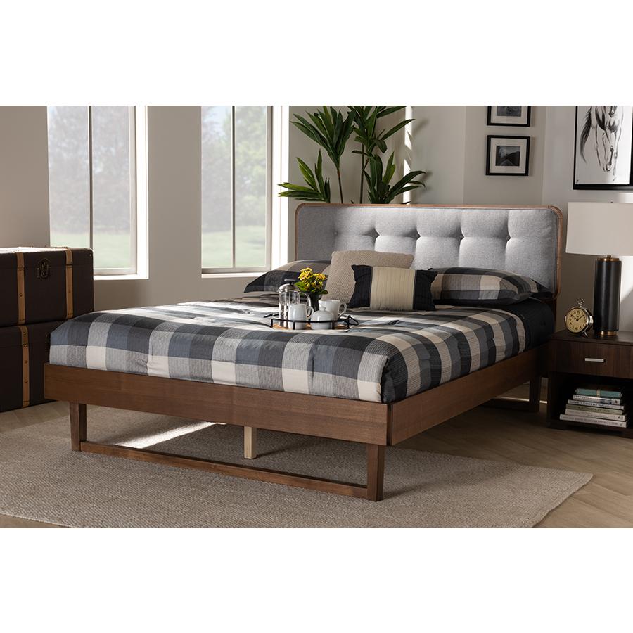 Ash Walnut Finished Wood Queen Size Platform Bed. Picture 6