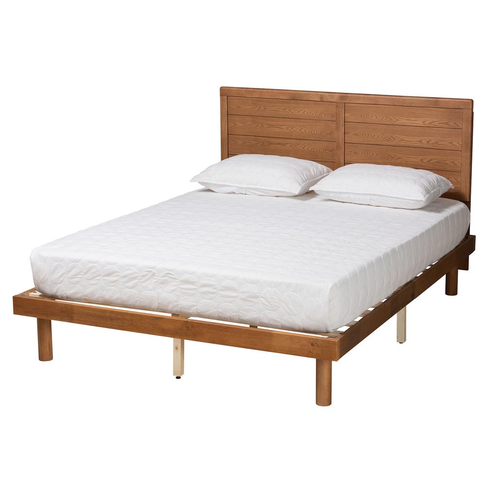 Daina Mid-Century Modern Ash Walnut Finished Wood Queen Size Platform Bed. Picture 12