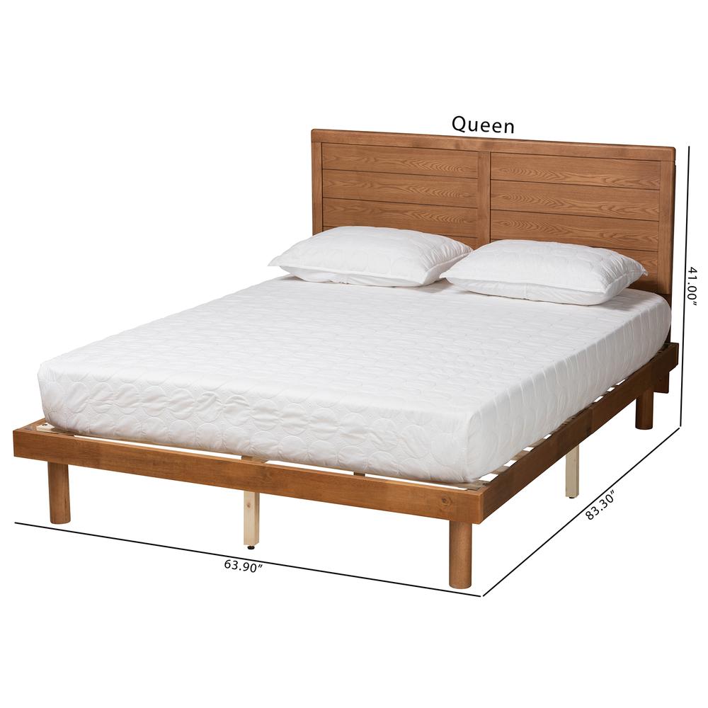 Daina Mid-Century Modern Ash Walnut Finished Wood Queen Size Platform Bed. Picture 21