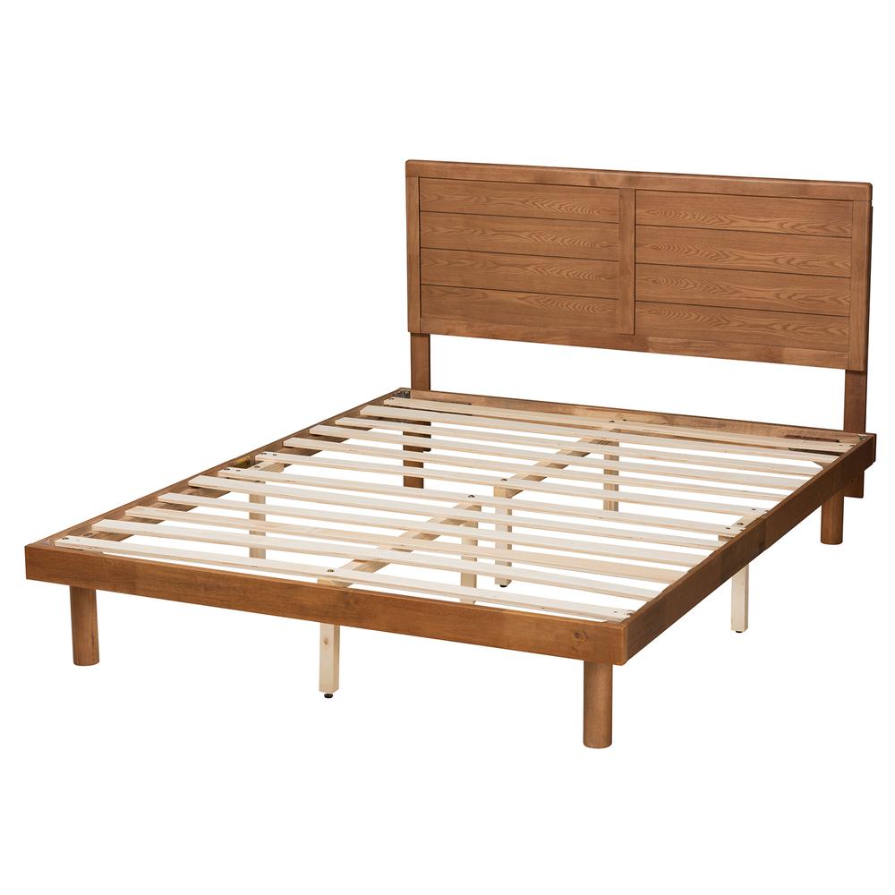 Daina Mid-Century Modern Ash Walnut Finished Wood Queen Size Platform Bed. Picture 14