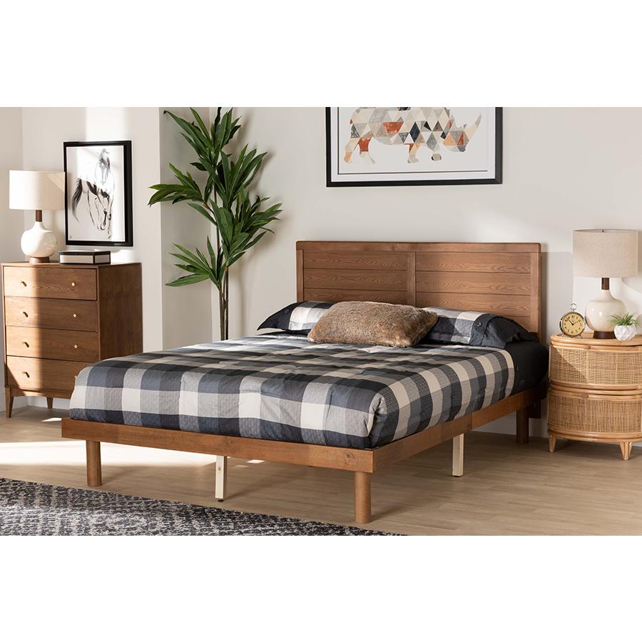Daina Mid-Century Modern Ash Walnut Finished Wood Queen Size Platform Bed. Picture 7