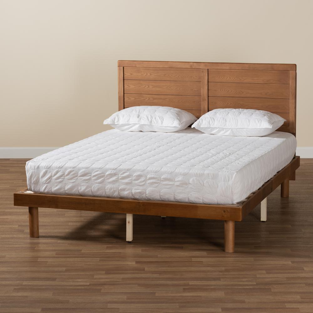 Daina Mid-Century Modern Ash Walnut Finished Wood Queen Size Platform Bed. Picture 19