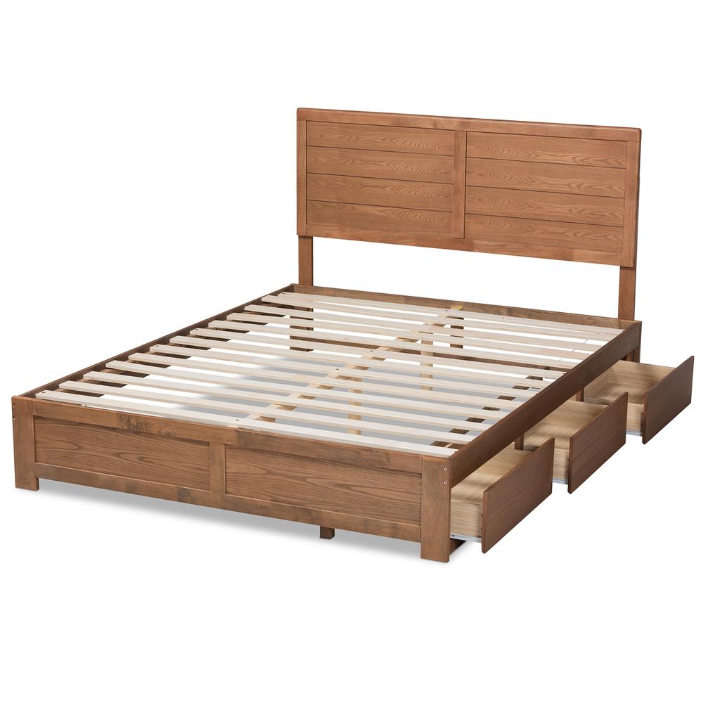 Walnut Brown Finished Wood Queen Size 3-Drawer Platform Storage Bed. Picture 17