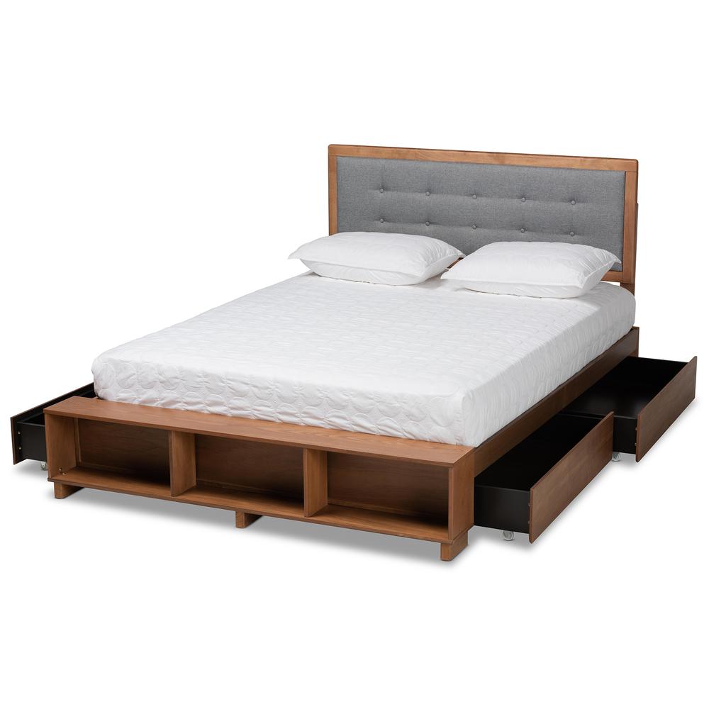 Walnut Brown Finished Wood 4-Drawer Queen Size Platform Storage Bed. Picture 16