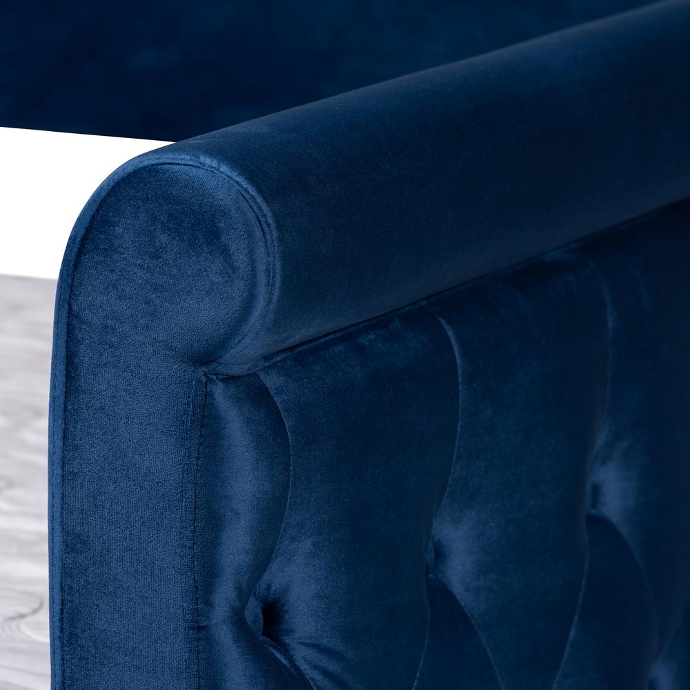 Navy Blue Velvet Fabric Upholstered Queen Size Daybed with Trundle. Picture 19