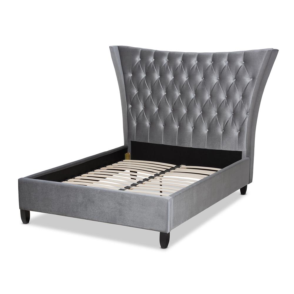 Button Tufted King Size Platform Bed with Tall Wingback Headboard. Picture 12