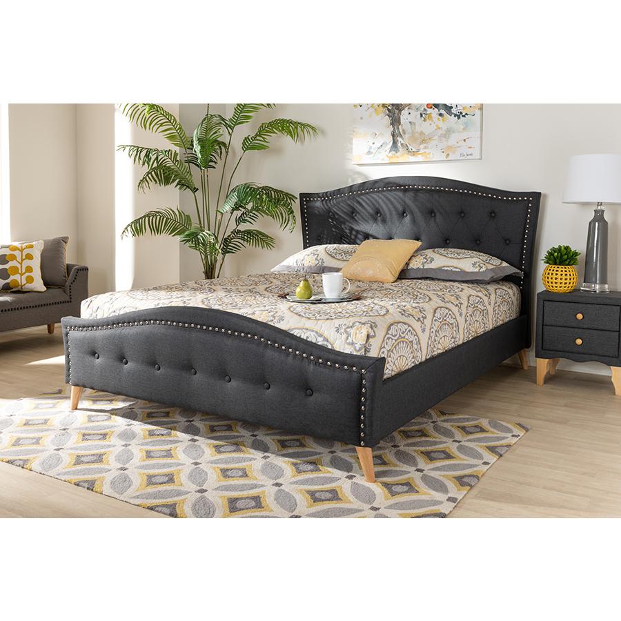 Charcoal Grey Fabric Upholstered and Button Tufted King Size Platform Bed. Picture 19