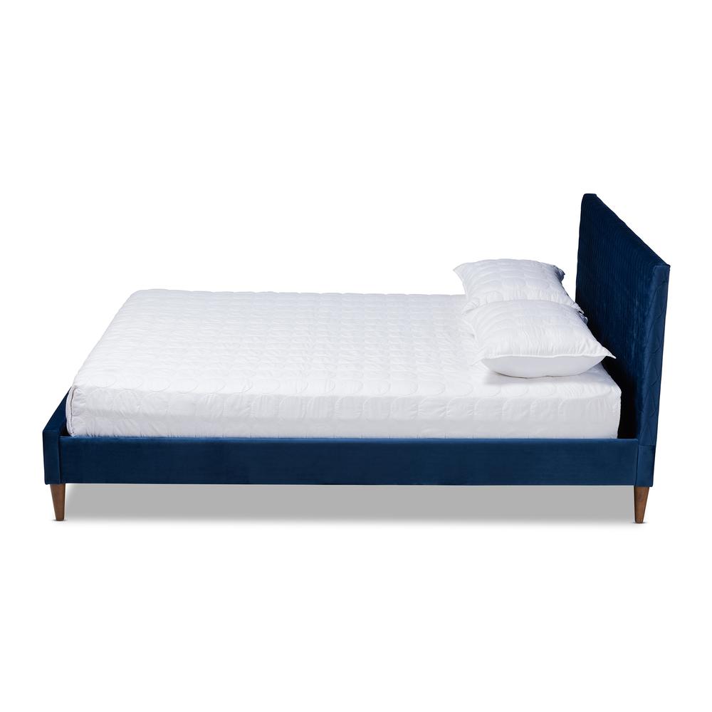 Frida Glam and Luxe Royal Blue Velvet Fabric Upholstered Queen Size Bed. Picture 11