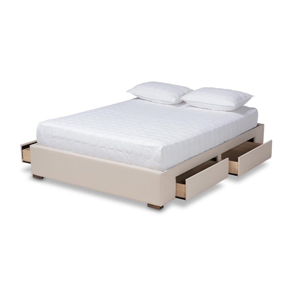 Beige Fabric Upholstered 4-Drawer King Size Platform Storage Bed Frame. Picture 12