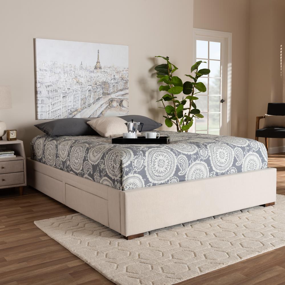 Beige Fabric Upholstered 4-Drawer King Size Platform Storage Bed Frame. Picture 17