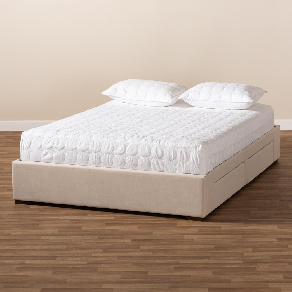 Beige Fabric Upholstered 4-Drawer King Size Platform Storage Bed Frame. Picture 19