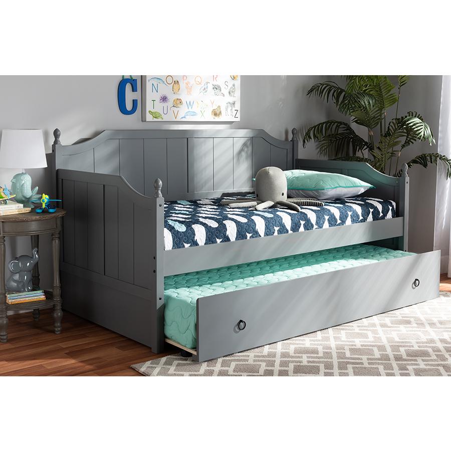 Millie Cottage Farmhouse Grey Finished Wood Twin Size Daybed with Trundle. Picture 21