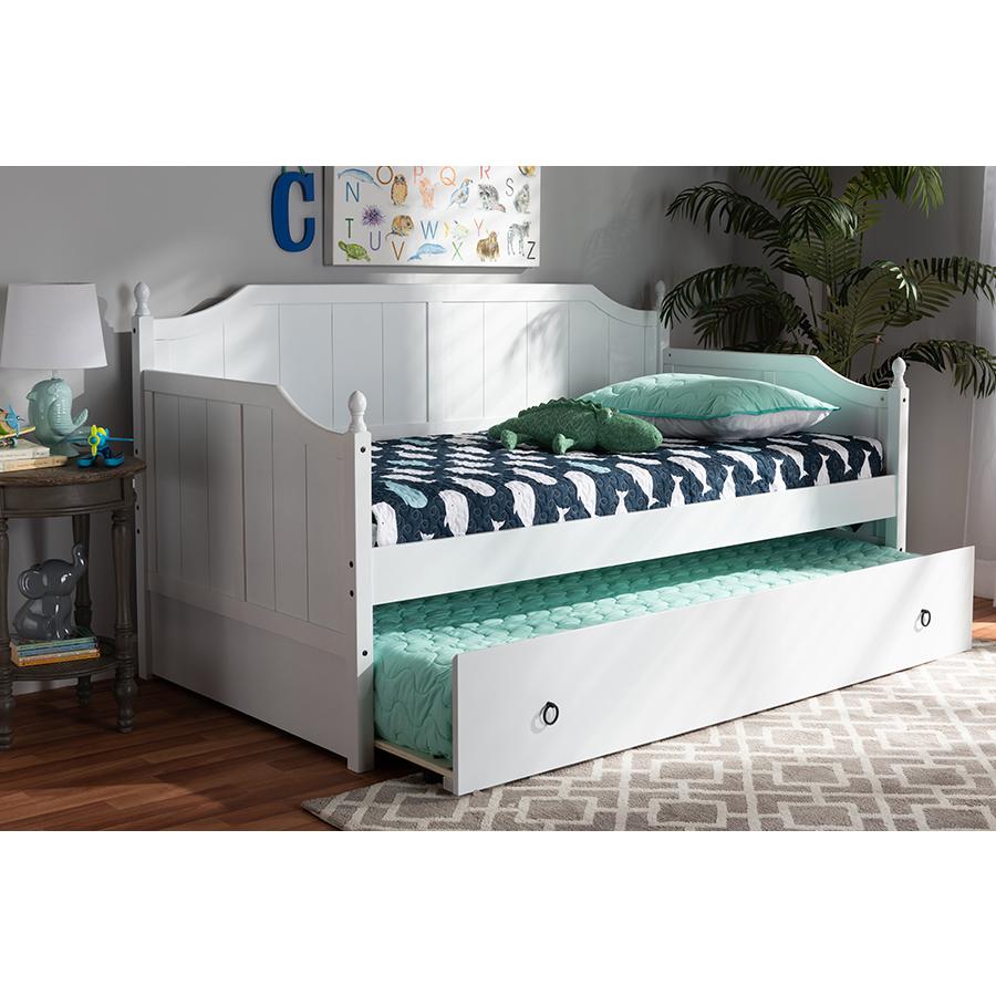 Millie Cottage Farmhouse White Finished Wood Twin Size Daybed with Trundle. Picture 21