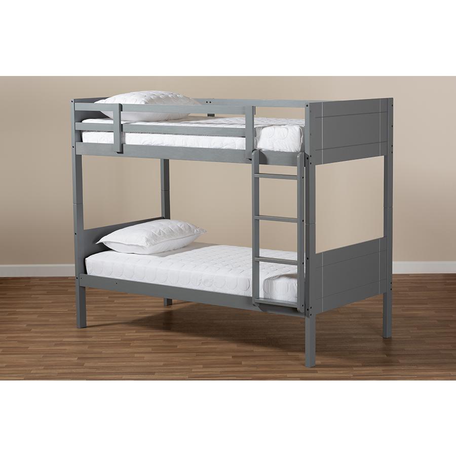 Elsie Modern and Contemporary Grey Finished Wood Twin Size Bunk Bed. Picture 15