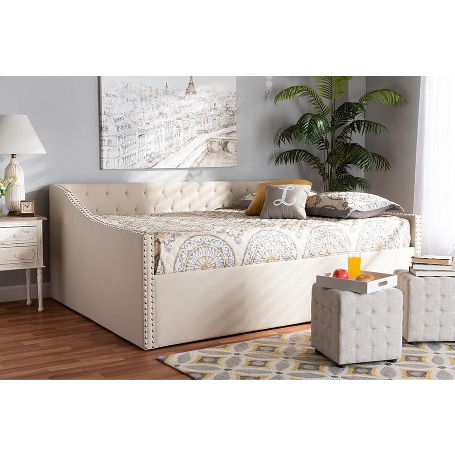 Haylie Modern and Contemporary Beige Fabric Upholstered Queen Size Daybed. Picture 6