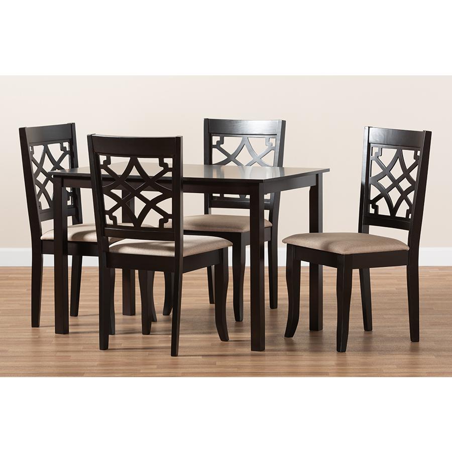 Sand Fabric Upholstered Espresso Brown Finished 5-Piece Wood Dining Set. Picture 15