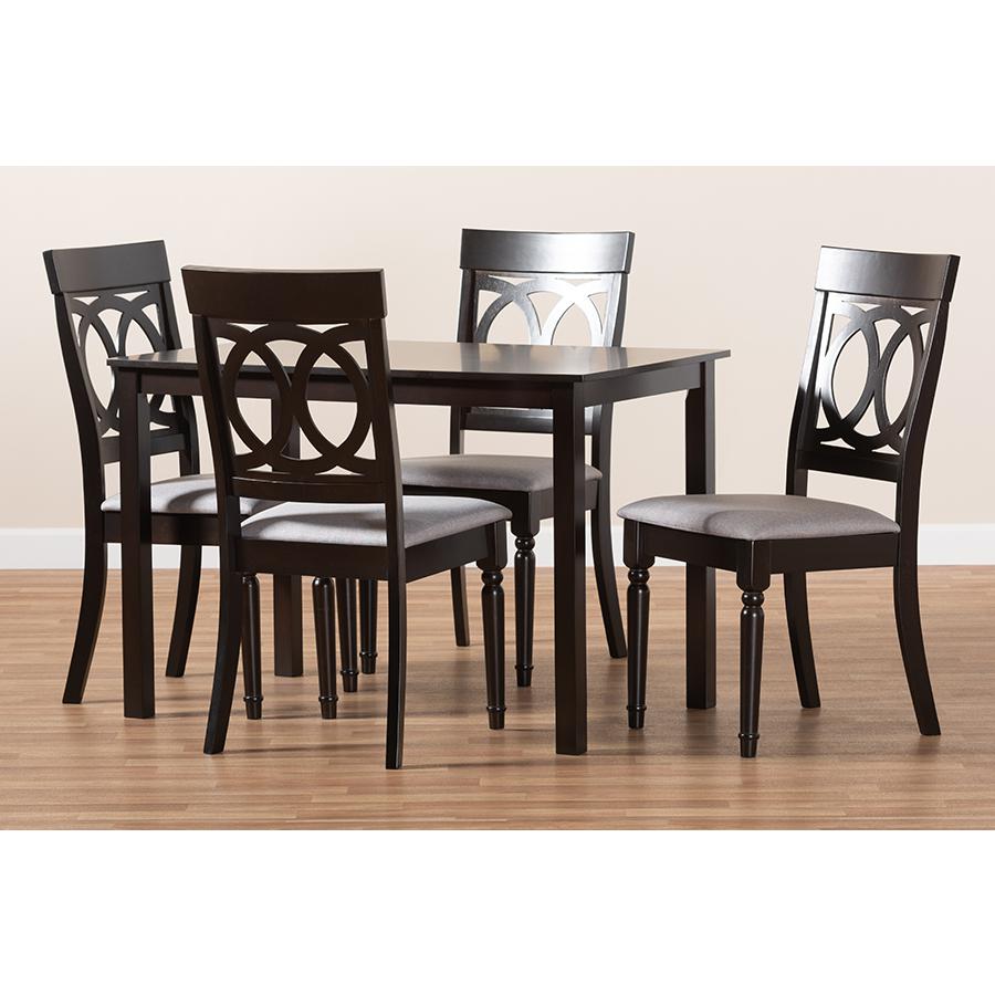 Grey Fabric Upholstered Espresso Brown Finished 5-Piece Wood Dining Set. Picture 15