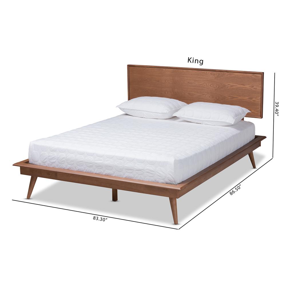 Karine Mid-Century Modern Walnut Brown Finished Wood Queen Size Platform Bed. Picture 20