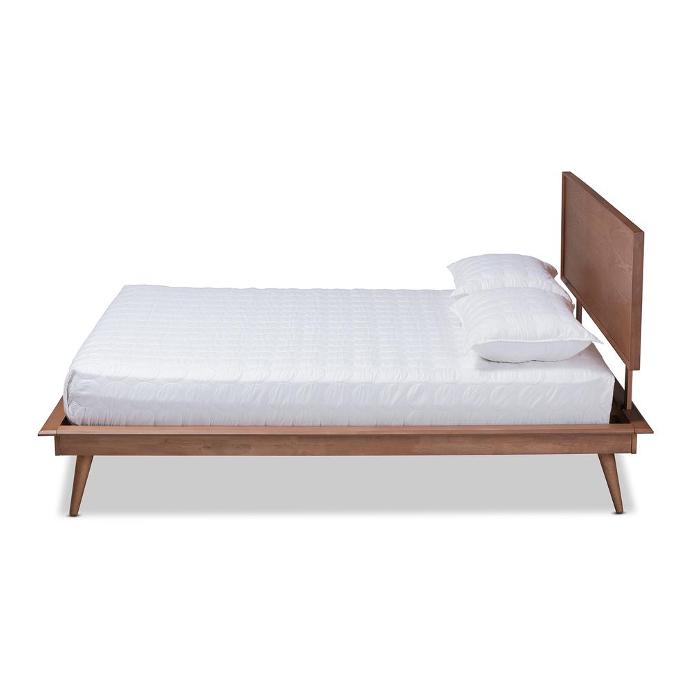 Karine Mid-Century Modern Walnut Brown Finished Wood Queen Size Platform Bed. Picture 12