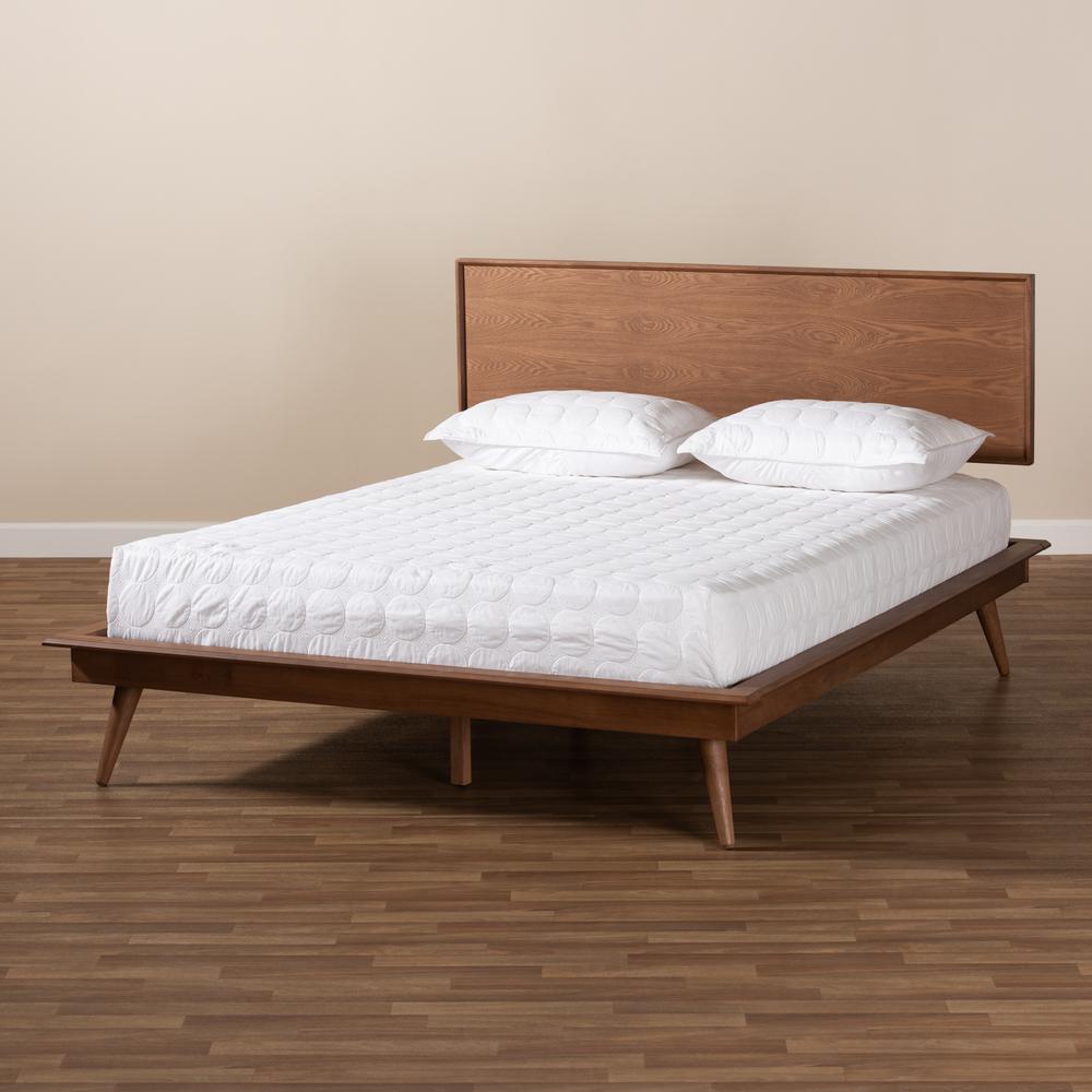 Karine Mid-Century Modern Walnut Brown Finished Wood Queen Size Platform Bed. Picture 17