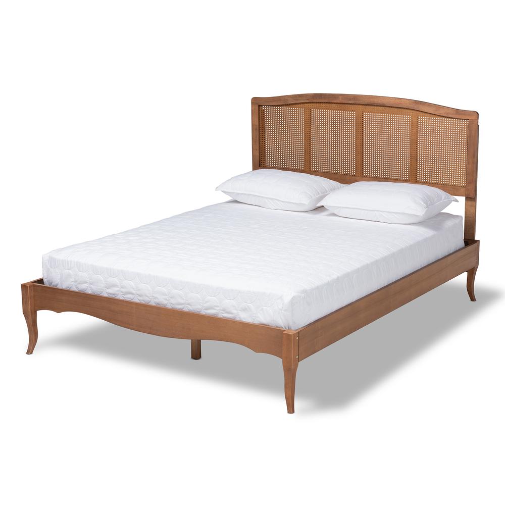 Baxton Studio Marieke Vintage French Inspired Ash Wanut Finished Wood and Synthetic Rattan Queen Size Platform Bed. Picture 13