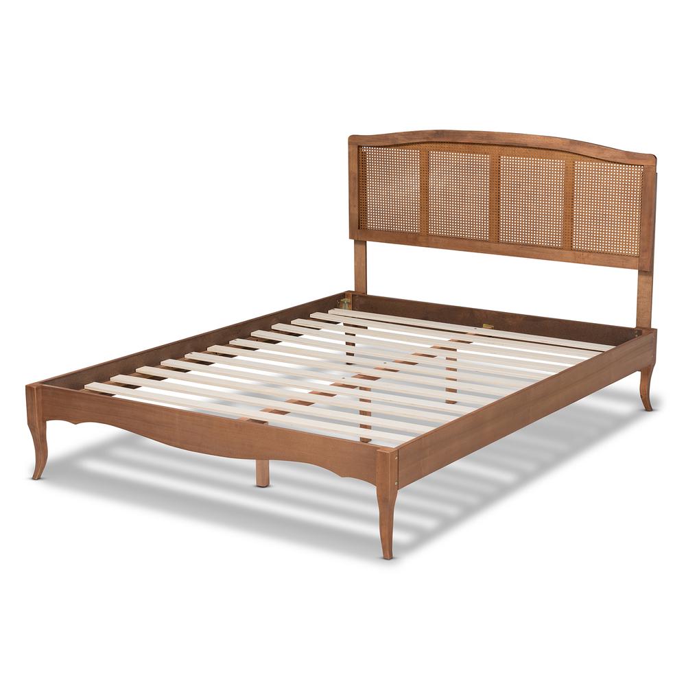 Baxton Studio Marieke Vintage French Inspired Ash Wanut Finished Wood and Synthetic Rattan Queen Size Platform Bed. Picture 15
