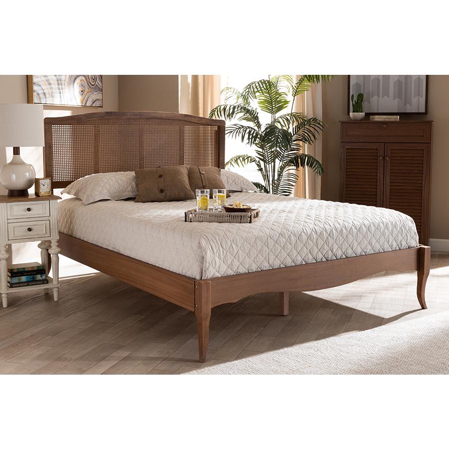 Baxton Studio Marieke Vintage French Inspired Ash Wanut Finished Wood and Synthetic Rattan Full Size Platform Bed. Picture 18