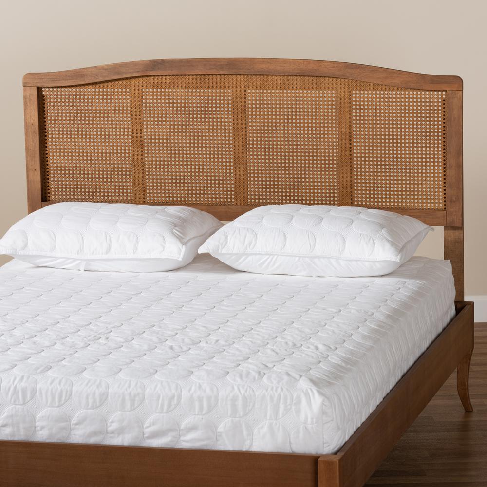 Baxton Studio Marieke Mid-Century Modern Ash Wanut Finished Wood and Synthetic Rattan Queen Size Headboard. Picture 15