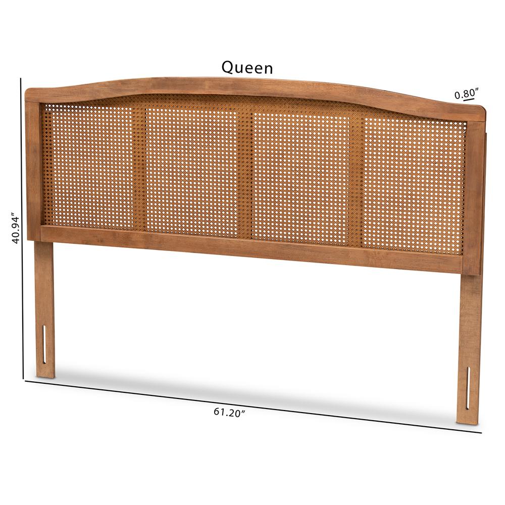Baxton Studio Marieke Mid-Century Modern Ash Wanut Finished Wood and Synthetic Rattan Queen Size Headboard. Picture 17