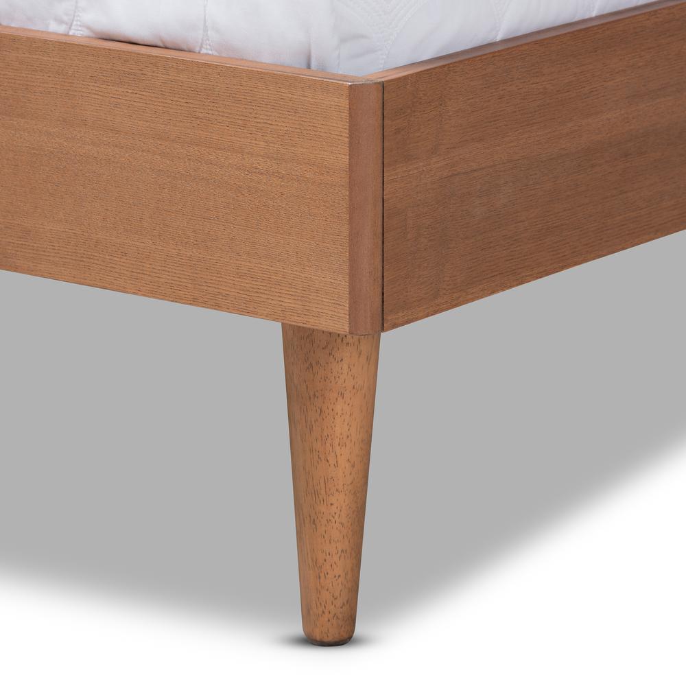 Baxton Studio Rina Mid-Century Modern Ash Wanut Finished Wood and Synthetic Rattan Queen Size Platform Bed with Wrap-Around Headboard. Picture 17