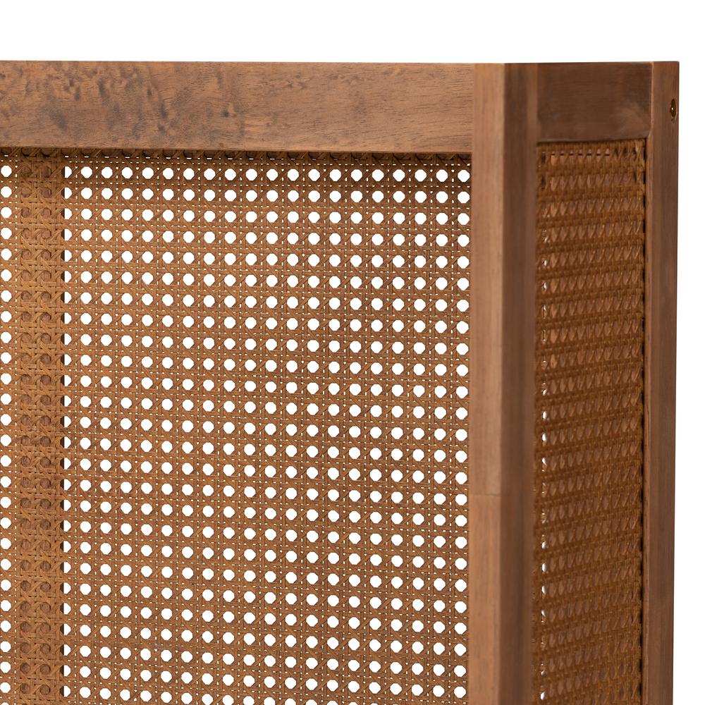 Baxton Studio Rina Mid-Century Modern Ash Wanut Finished Wood and Synthetic Rattan Queen Size Wrap-Around Headboard. Picture 13