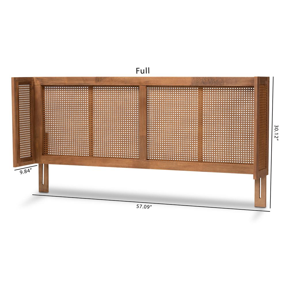 Baxton Studio Rina Mid-Century Modern Ash Wanut Finished Wood and Synthetic Rattan Queen Size Wrap-Around Headboard. Picture 16