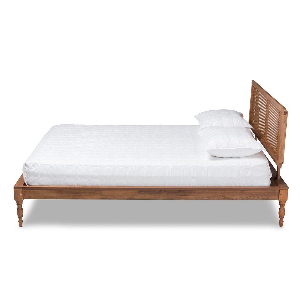 Baxton Studio Romy Vintage French Inspired Ash Wanut Finished Wood and Synthetic Rattan Queen Size Platform Bed. Picture 13
